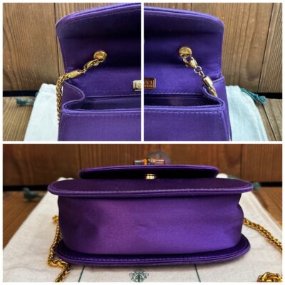 Authentic Vintage GUCCI Micro Satin Bamboo Evening Chain Bag Purple Mini - Image 5