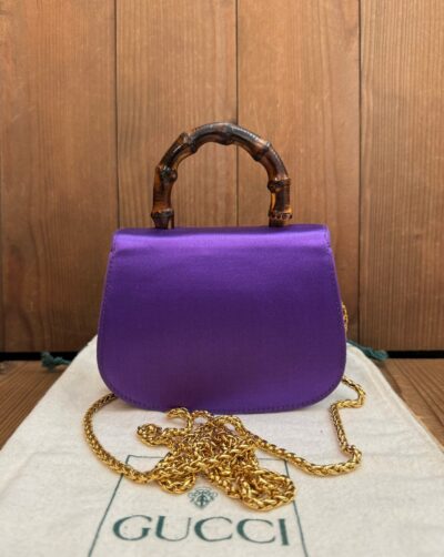 Authentic Vintage GUCCI Micro Satin Bamboo Evening Chain Bag Purple Mini - Image 2