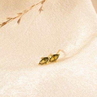 Peridot Stud Earrings, Green Crystal Earrings, Diamond Stud Earrings, Marquise Gemstone Jewelry, Bridal Wedding Gift, Minimalist Earrings - Image 5