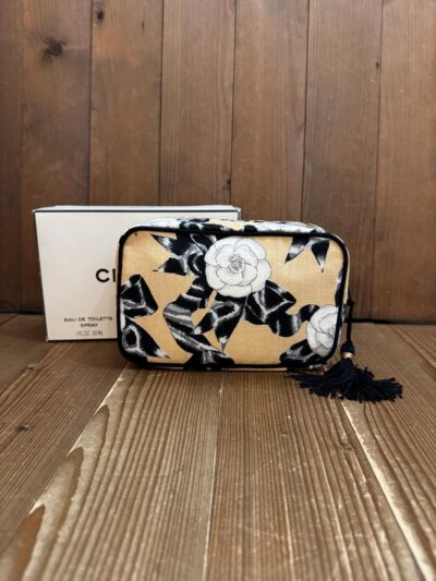 Authentic Vintage CHANEL Cotton Canvas Pouch Bag Camellia Beige White VIP Gift - Image 2