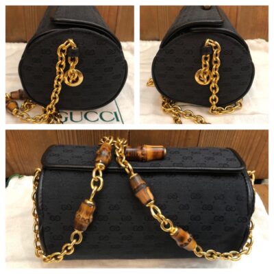 Authentic Vintage GUCCI Micro GG Jaccquard Bamboo Chain Bag Black Small - Image 5