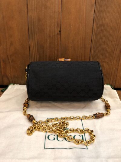 Authentic Vintage GUCCI Micro GG Jaccquard Bamboo Chain Bag Black Small - Image 2