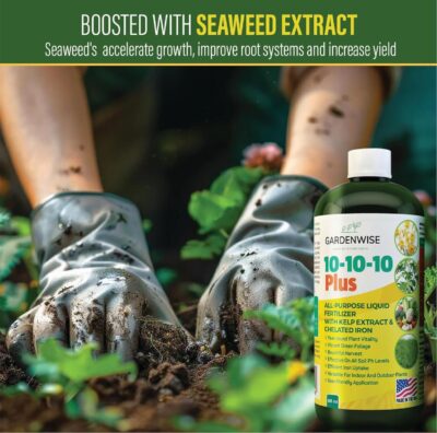 GARDENWISE 10-10-10 Liquid Fertilizer for All Purpose Plants with Seaweed Kelp & Iron - Plant Food Outdoor Indoor - Image 2