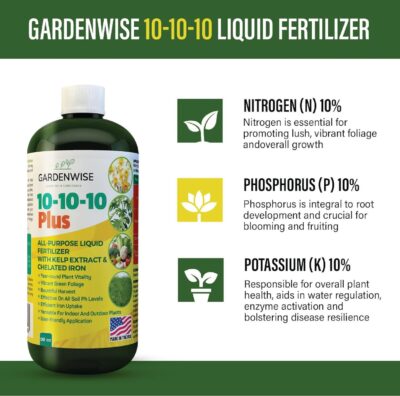 GARDENWISE 10-10-10 Liquid Fertilizer for All Purpose Plants with Seaweed Kelp & Iron - Plant Food Outdoor Indoor - Image 3