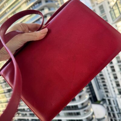 Gucci Vintage Clutch / Shoulder Purse GG Flap Classic Handbag. Calfskin Leather in Red. GG Logo. Made in Italy. - Image 4