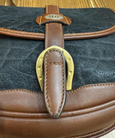 1980s Authentic Vintage GUCCI Leather Crossbody Bag Calfskin Elephant Black Brown - Image 5