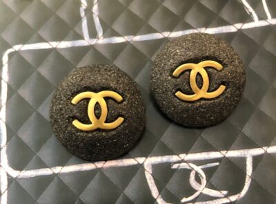 Authentic Vintage CHANEL Gray Stone Gold Plated CC Clip On Earrings