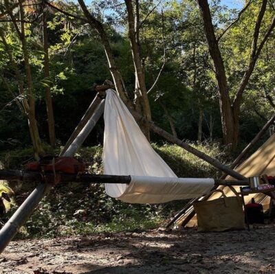 Sturdy 100% 8oz Cotton Canvas Bushcraft Tripod Chair - Multifunctional and Traditional Reliable Ground Cloth, Hammock Chair or Wood Carrier