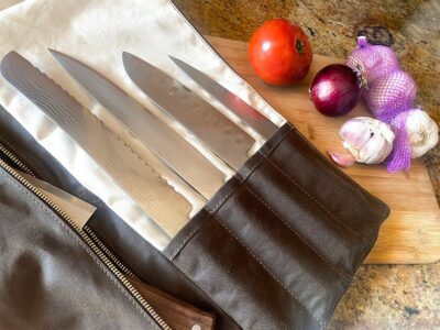 Oilskin Waxed Canvas Chef Knife Roll Pouch for the Kitchen or Barbecue