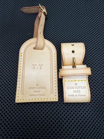 Authentic Vintage LOUIS VUITTON Vachetta Luggage Tag & Poignet T.T Initials - Rare Find!