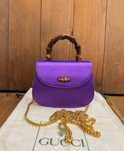 Authentic Vintage GUCCI Micro Satin Bamboo Evening Chain Bag Purple Mini