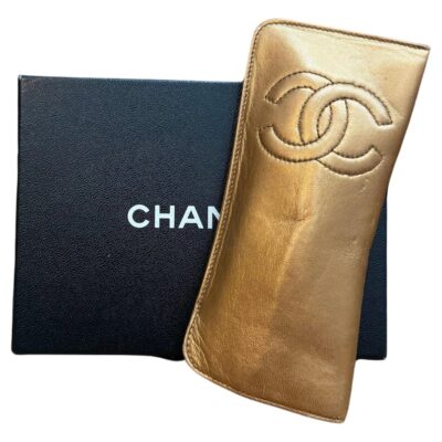 Authentic Vintage CHANEL Lambskin Leather Glasses Pouch Copper Gold