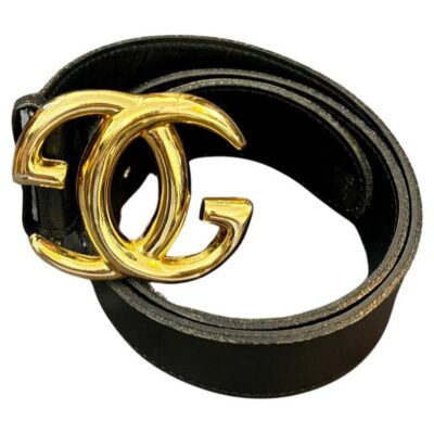 Authentic Vintage GUCCI Calfskin Leather Belt Massive GG Buckle Black Unisex