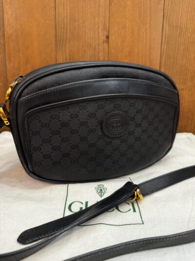 Authentic Vintage GUCCI Micro GG Monogram Canvas Crossbody Bag Black Small