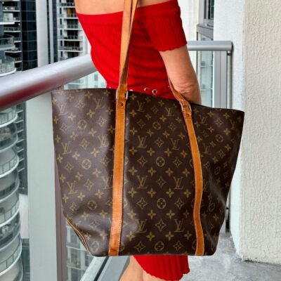 LOUIS VUITTON Vintage  Monogram Sac Shopping Bag Tote LV Brown Canvas Made in France