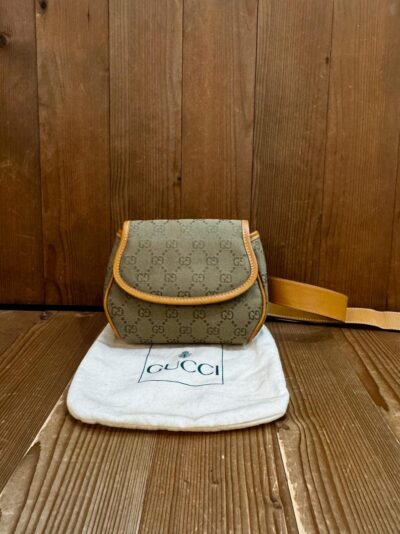 1990s Vintage GUCCI Monogram GG Jacquard Belt Bag Khaki