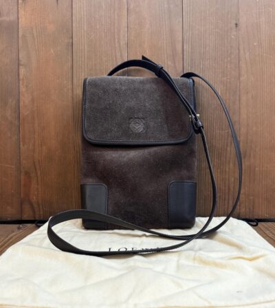 2000s Authentic Vintage LOEWE Suede Anagram Crossbody Bag Brown Unisex