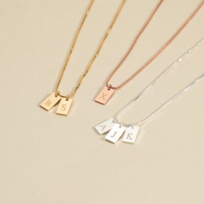 Dainty Name Tag Necklace, Gold Initial Tag Pendant Necklace, Multi Engraved Letter Necklace, Family Jewelry for Mom, Mother's Day Gifts